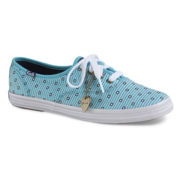 TAYLOR SWIFT x KEDS CHAMPION Lace Up Sneaker Blue Dot Stripe Canvas w/ charm 8.5 - Picture 2 of 11